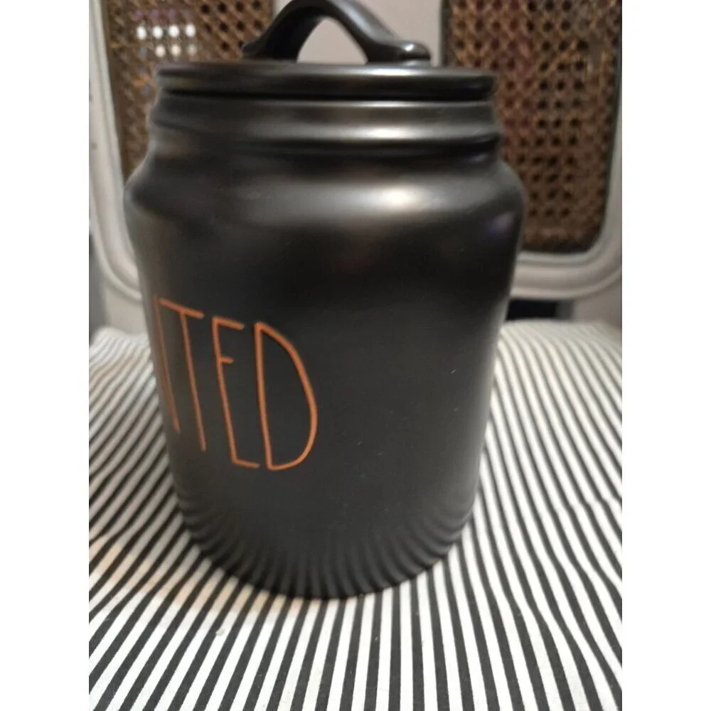 NWT Rae Dunn Halloween Haunted Canister Black Orange